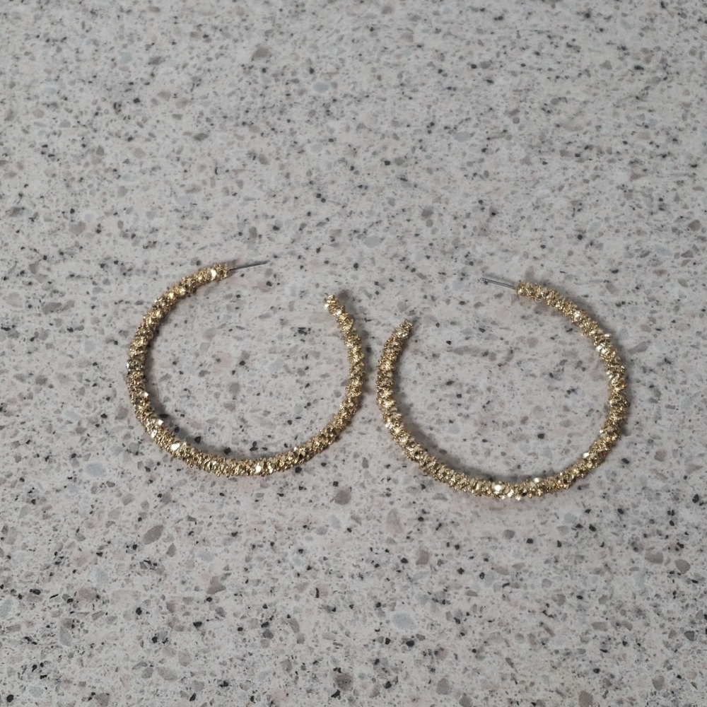 Gold-Tone Textured Hoop‎ Earrings – Fashion Jewelry